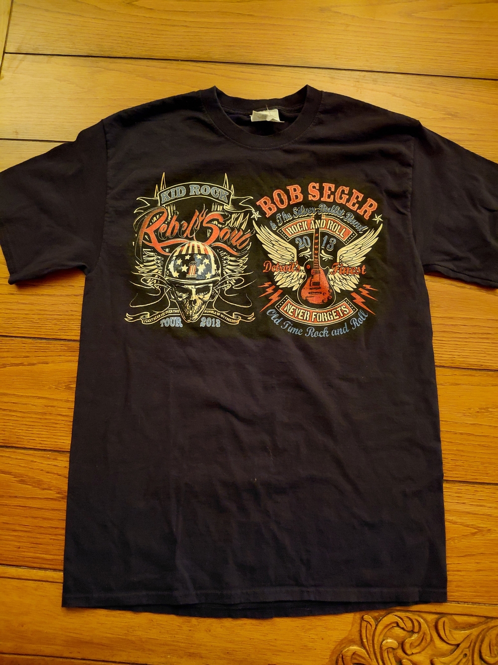 Black Graphic Short Sleeve Tee with Red & Cream Print